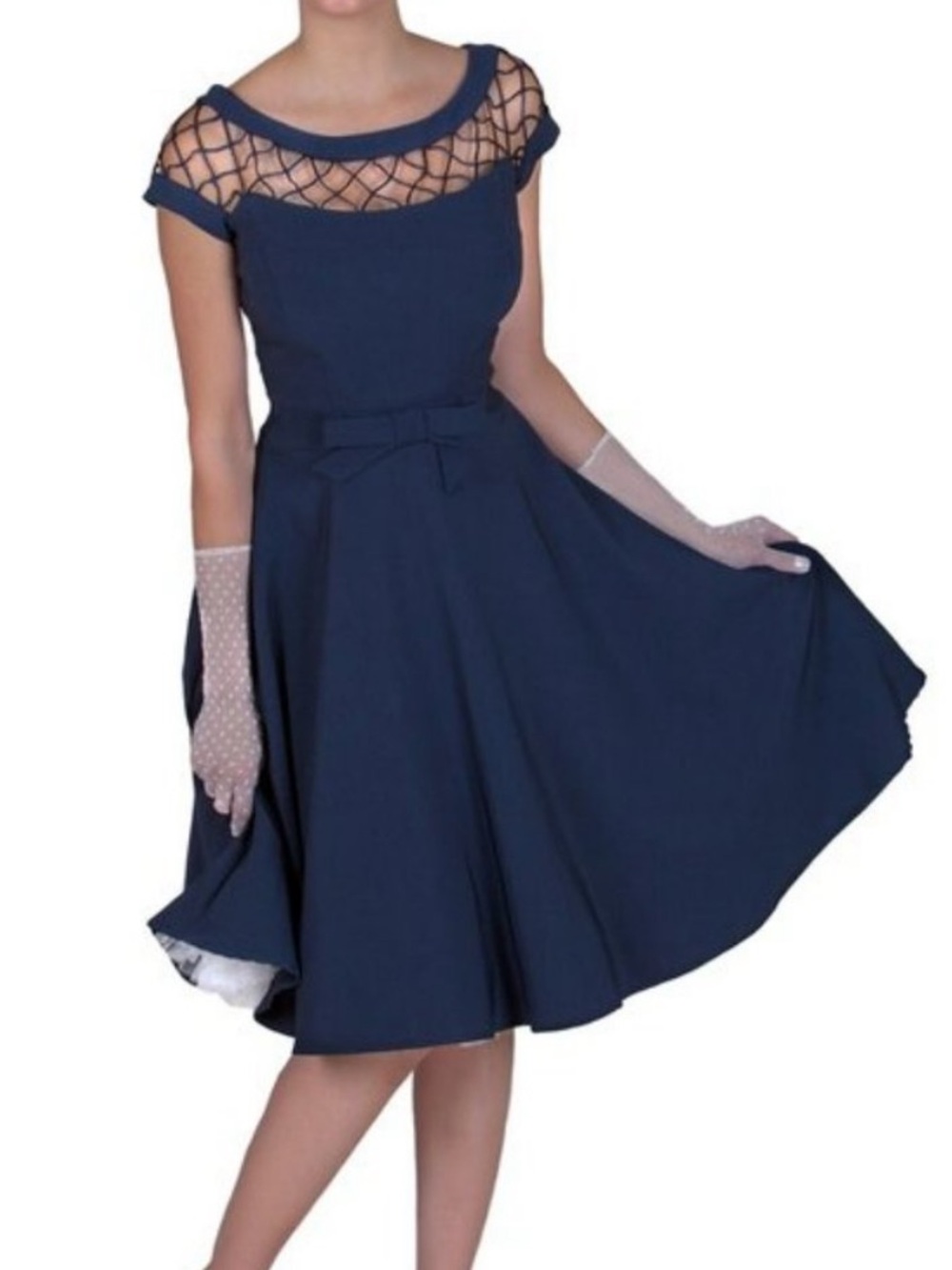 ModCloth X Tatyana Alika With Only A Wink Retro Fit & Flare Midi Dress Navy Blue